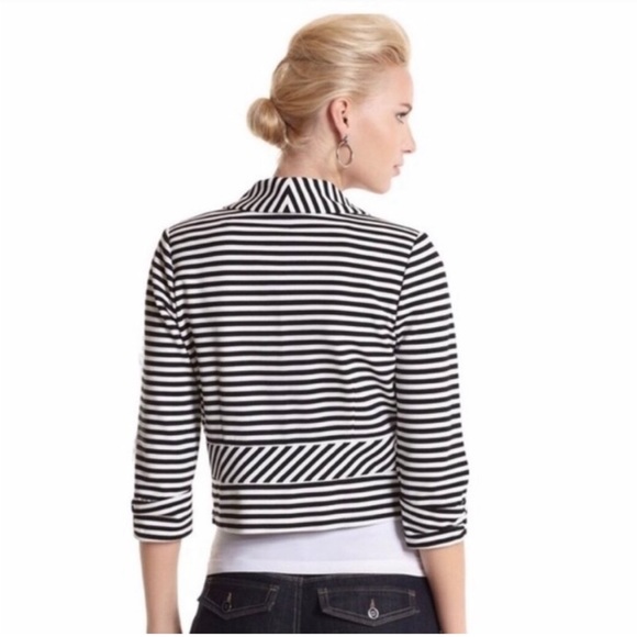 White House Black Market Black and White Striped Knit Blazer - Picture 8 of 8